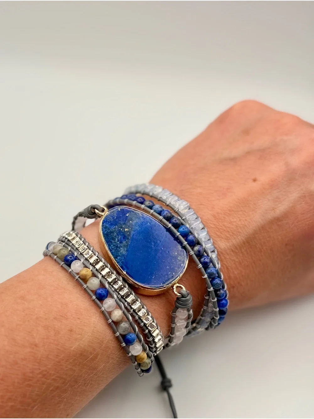Artisan Lapis Blue Multi-Row Beaded Wrap Bracelet - Picture 1 of 10